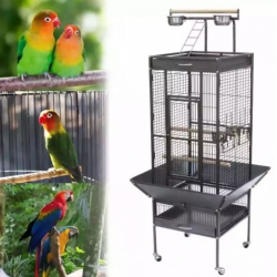 Клетка для птиц на колесах 2 жердочки, 4 кормушки и лесенка 46х46х151 см Клетка для птиц на колесах 2 жердочки, 4 кормушки и лесенка 46х46х151 см